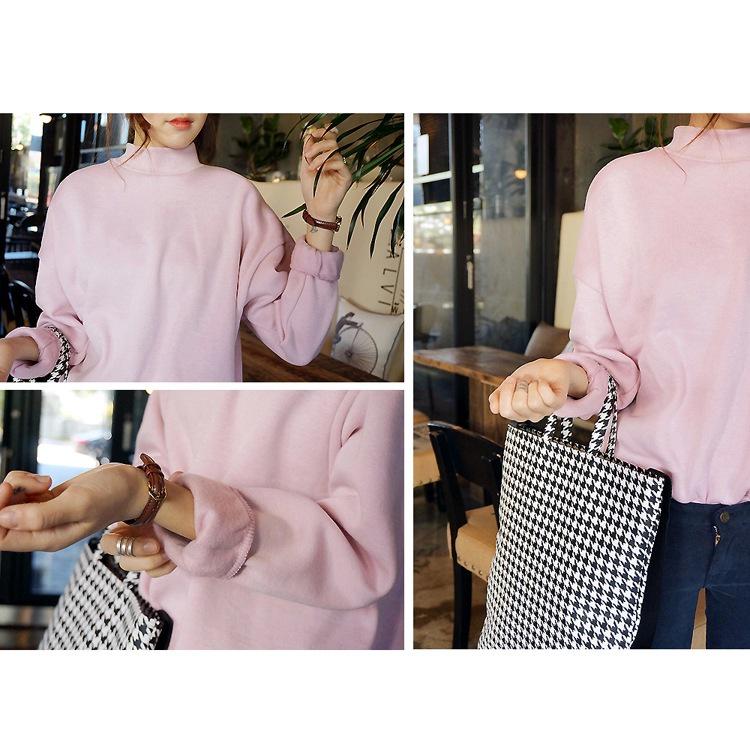 Free Shipping Women's Korean Solid Color Plus Velvet Hoodie - Autumn Winter High Collar Loose Baseball Jacket Outerwear for Students.