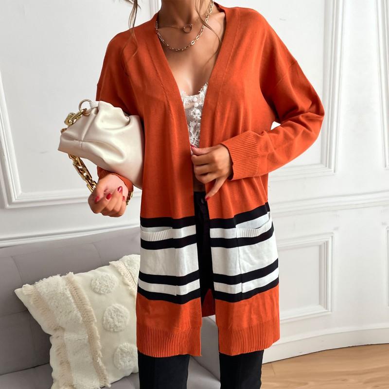 Women's Cardigan, Striped, Color-Block, Long Sleeve