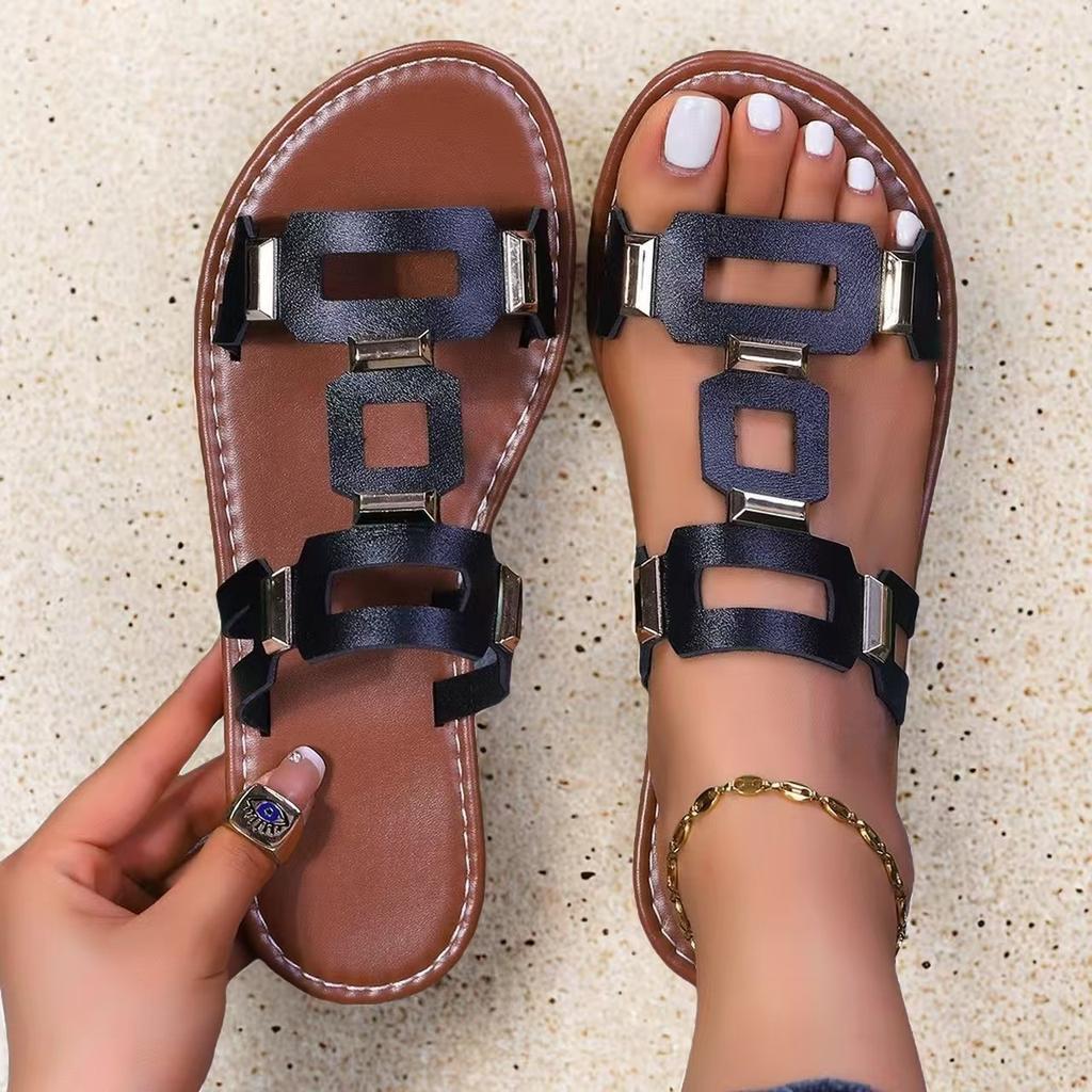 Plus-size Shoes with Open Toe, Single-heel Flip-flops, Women's New Style Beach Flat Shoes, Sandals