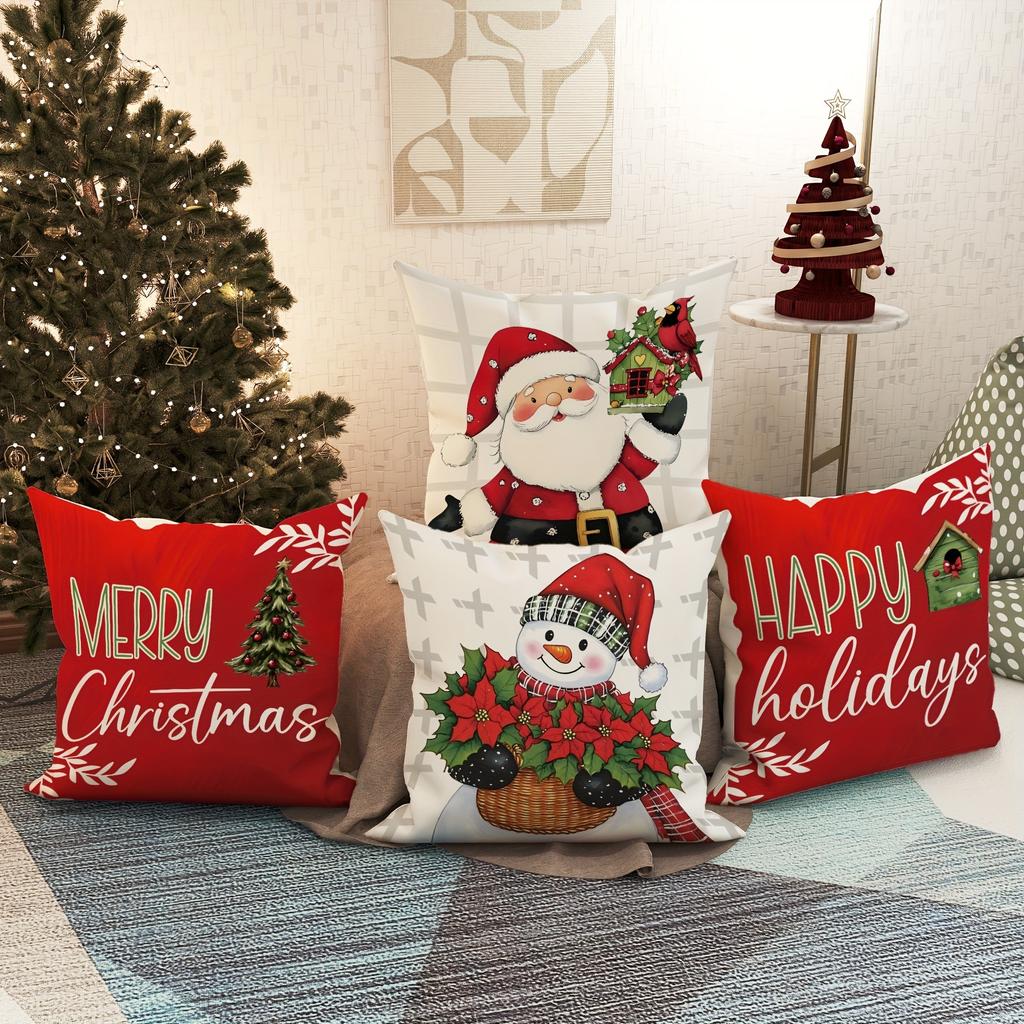 Christmas Decoration Pillow Cover Santa Claus Snowman Merry Christmas Pattern Living Room Sofa Cushion Suite Room Decoration