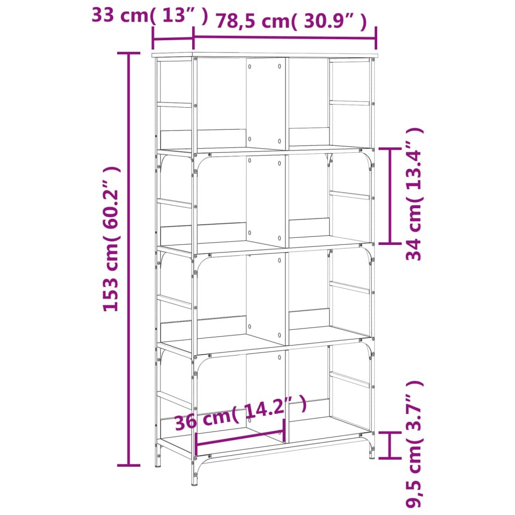 Bookshelf Smoked Oak 78.5 x 33 x 153 cm Wood Based Panel