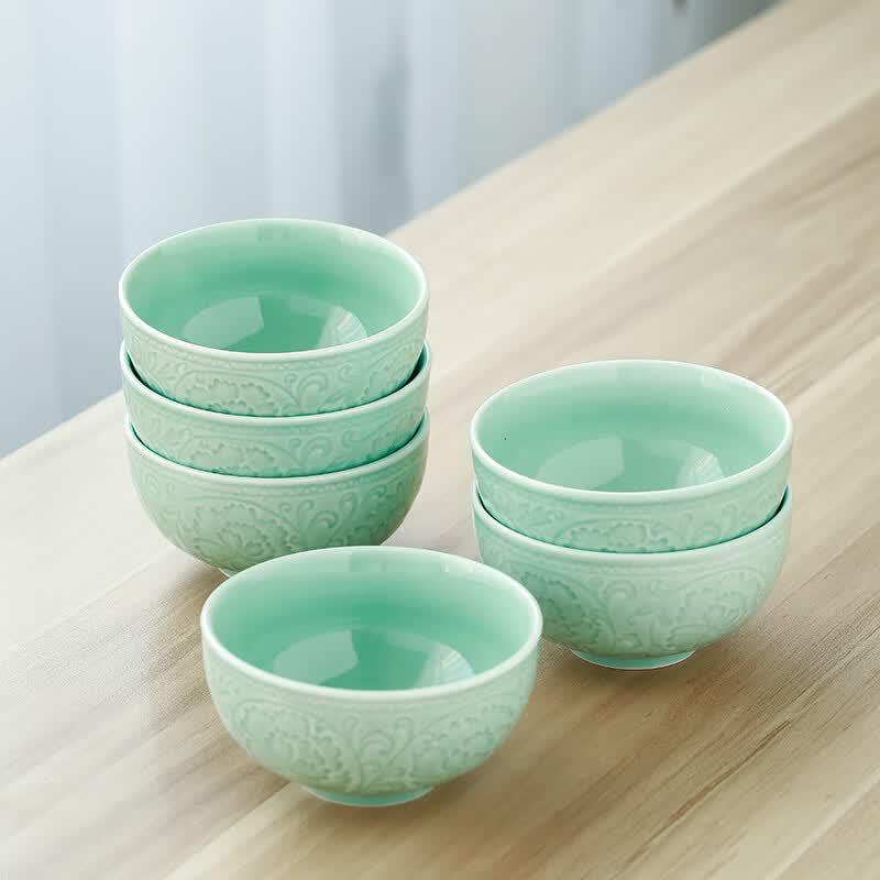 Su Shi Celadon  Blossoming Prosperity  6-Piece Ceramic Bowl Set