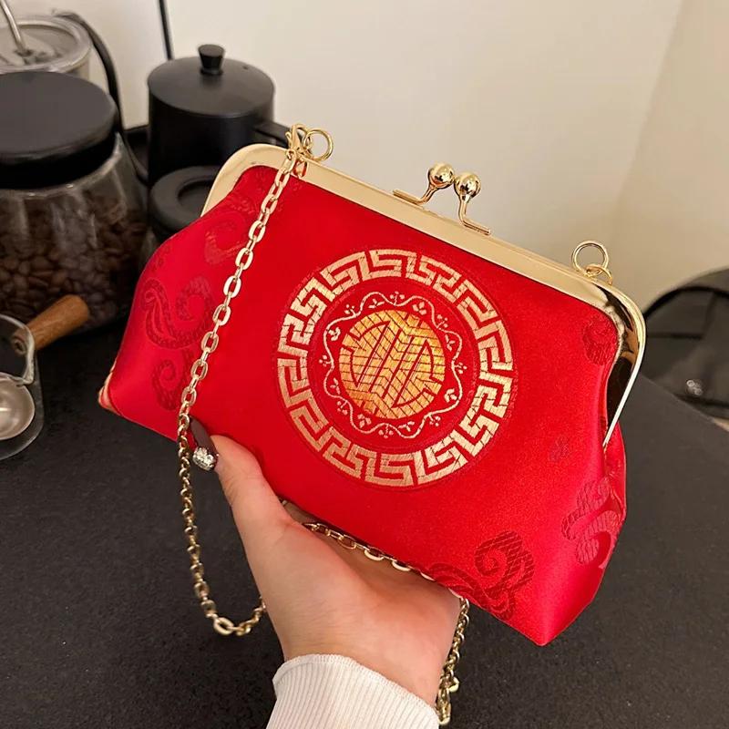 

Ретро сумка через плечо для женщин с золотой вышивкой замок ракушка клипса цепочка Messenger клатч зеленые сумки через плечо