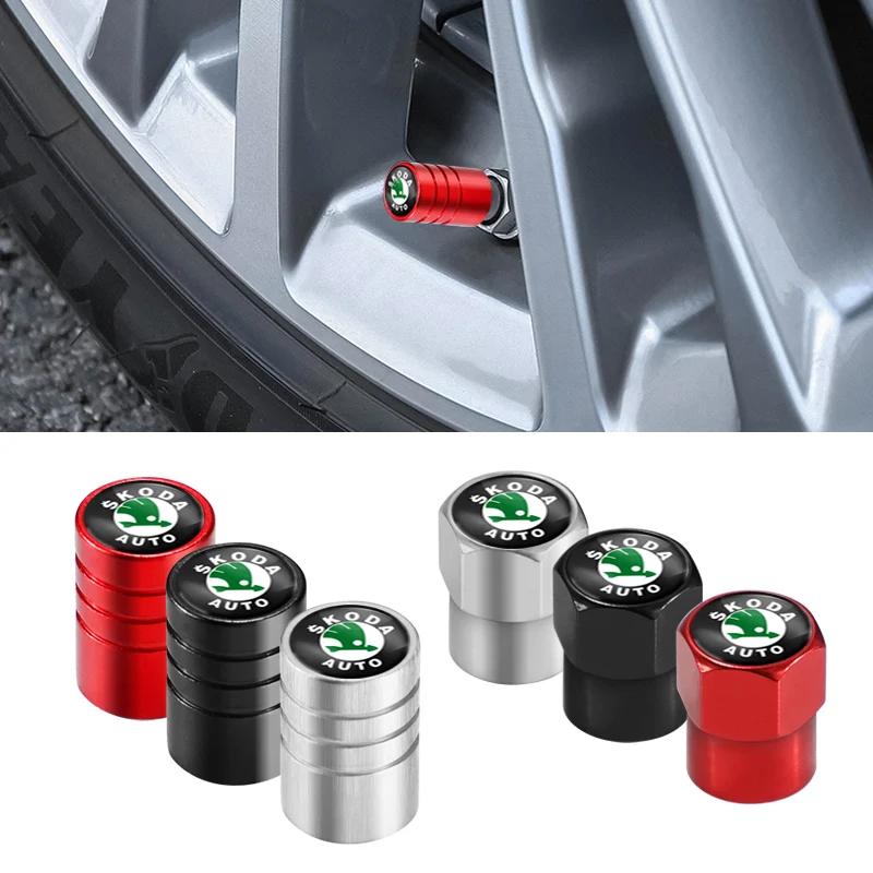 Car Sticker 2025 Hot 4Pcs Car Metal Tire Air Valve Caps For Skoda Octavia Rapid Kodiaq Karoq Fabia Kamiq Superb Derivative Visio