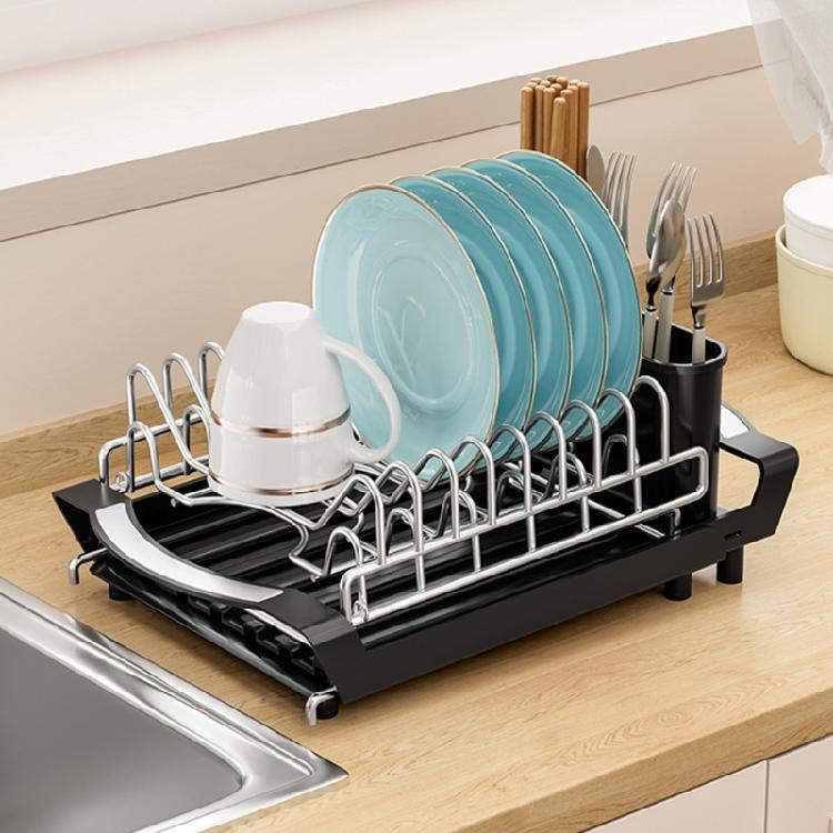 Flexible Expandable Over Sink Dish Drainer With Two Layers And Storage For Fast Drying