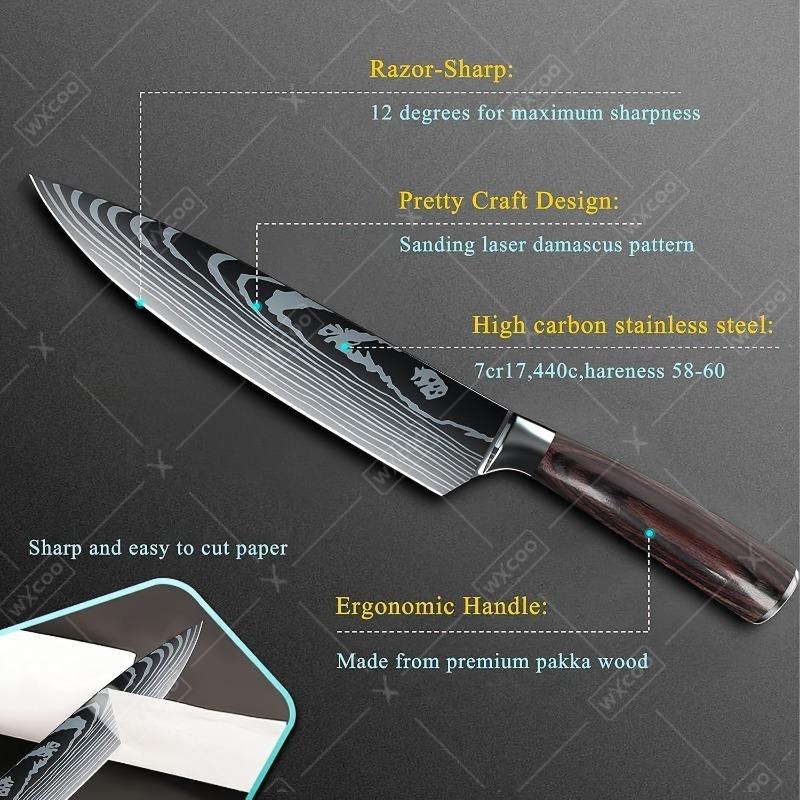 2-teiliges Küchenmesserset Japanische Kochmesser 8" Kochmesser und 7" Santoku Kohlenstoffreicher Edelstahl Ergonomische Pakkaholzgriffe