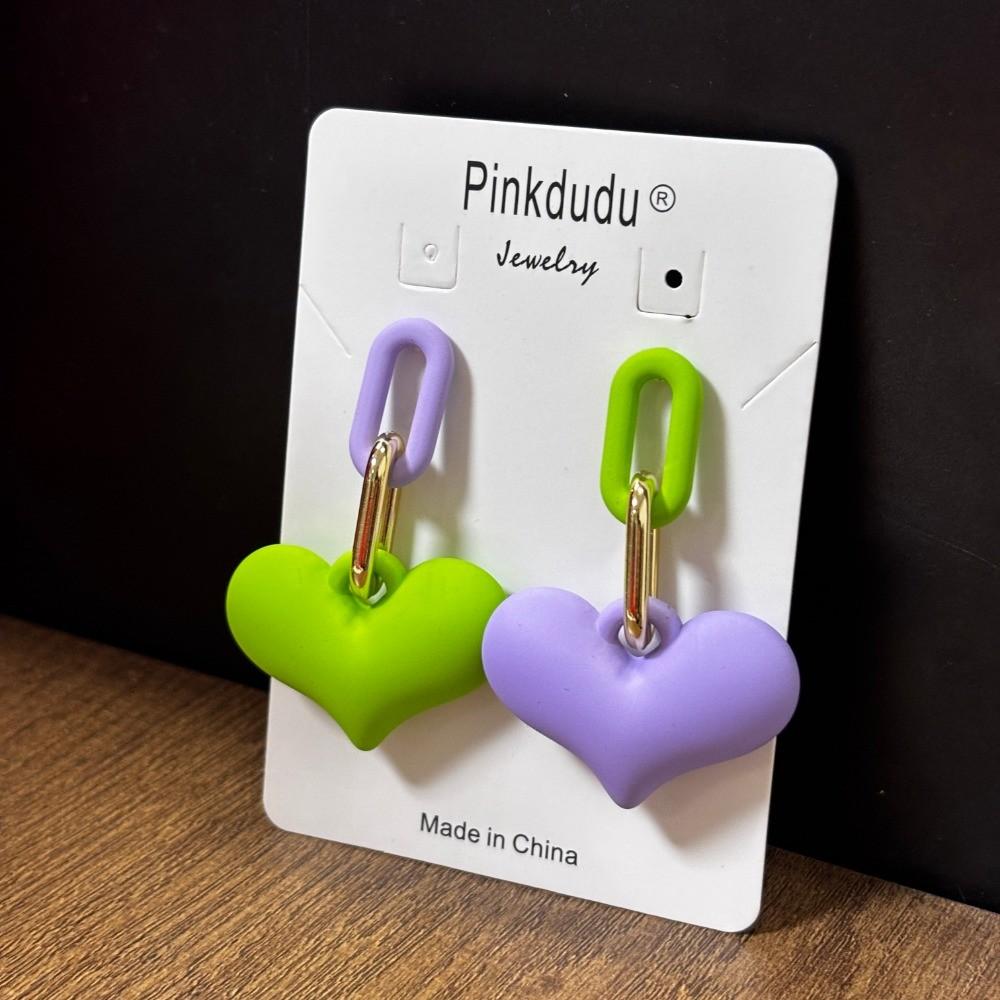 Pinkdudu Конфетные Цветные Сердечки Акриловые Серьги Простые Модные Цепочки Свисающие Серьги Женские Украшения PD2286 M