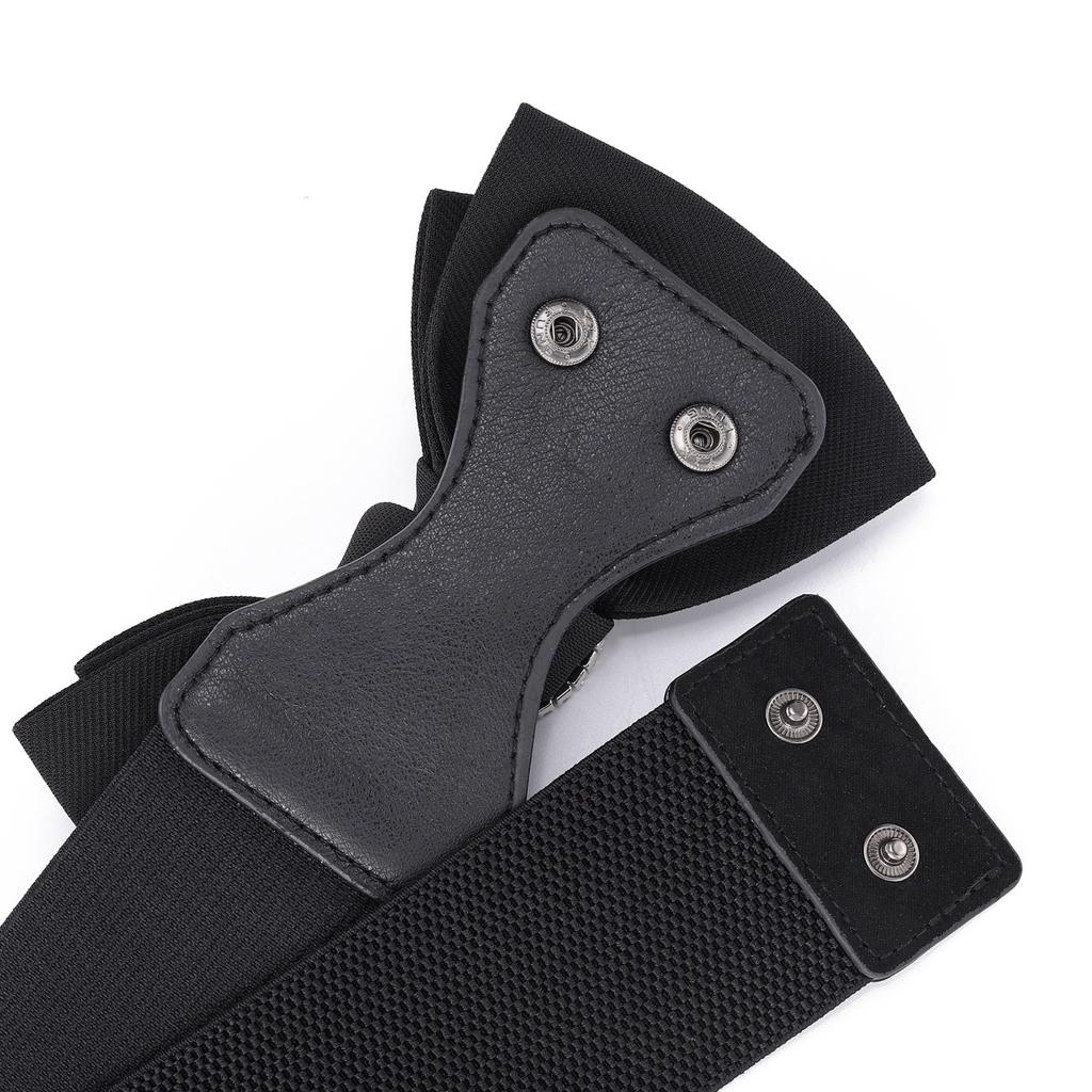 Love-Shaped Rhinestone Inlaid Bow Wide Belt With Skirt Sweet Black Wide Elastic Elastic Waist Seal Female