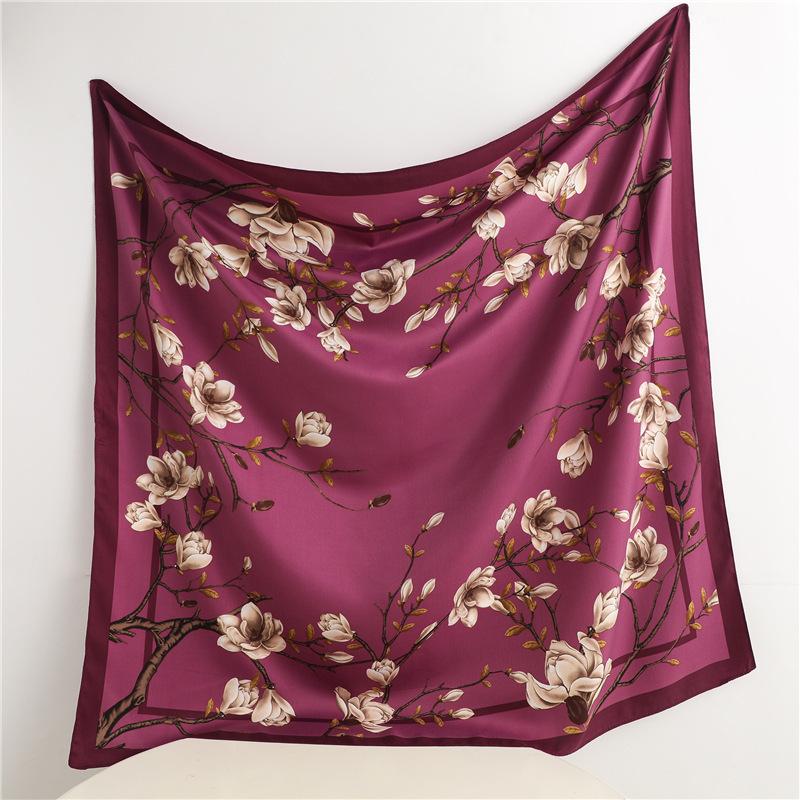 Headscarf Printed Twill Silk Large Square Scarf Small Fragrant Silk Scarf Women'S Anti-Sun Scarf Decorative Scarf Shawl 90Cm