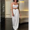 Trendy Russian Women's Fashion Sling Vest & Wide-Leg Pants Two-Piece Set