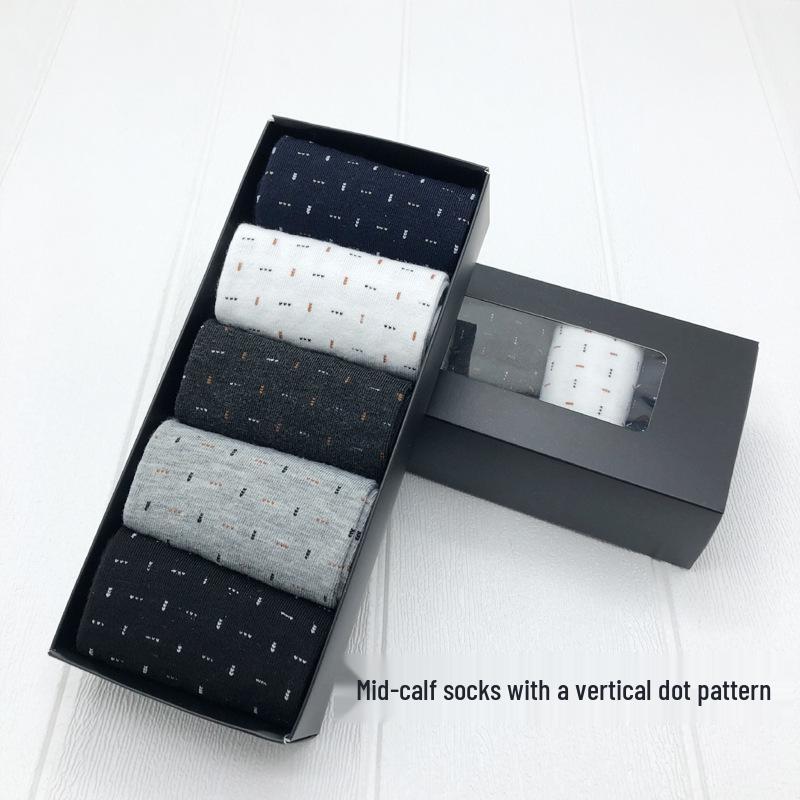 

Мужские хлопковые носки до середины икры, подарочный набор - 5 пар, однотонные цвета для осени и зимы One Size