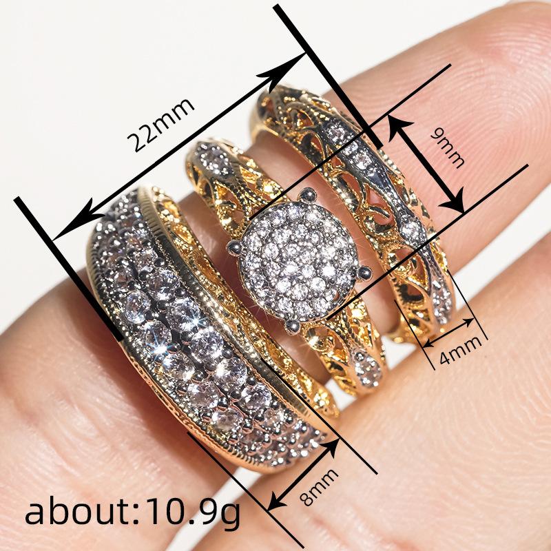 3 Pcs/set Fashion Colorful Zircon Inlaid Hollow Metal Ring for Women Accessories Jewelry Party Wedding Gift