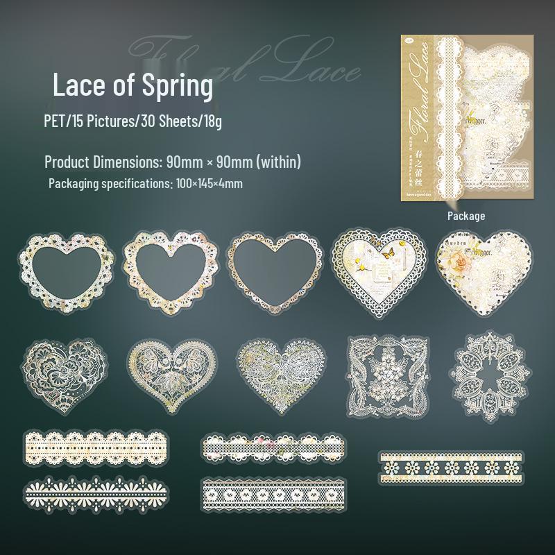 Beautiful Day PET Sticker Series: Floral Lace Journal Decorations, Set of 6