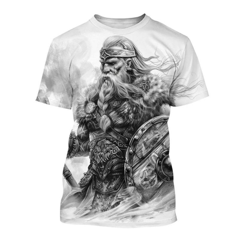 New Men's Black and White Line Tattoo Pattern 3d Short-sleeved T-shirt Tops Street Hip-hop Harajuku Cool T-shirt