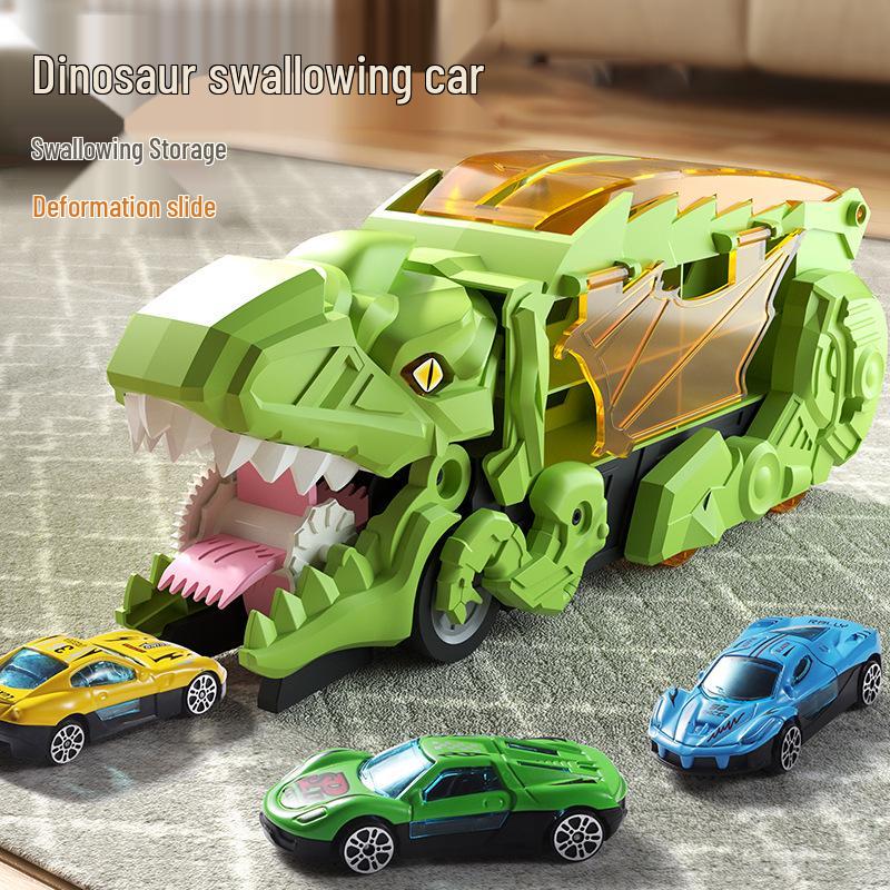 Dinosaur Devouring Car: Transforming Track & Storage Toy for Kids