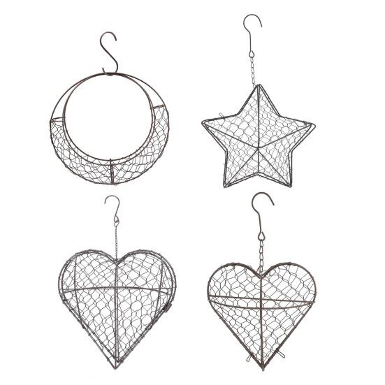 Casa de Nidificação para Pássaros Porta Material Ninhos de Pássaros Estrela Beija-flor Nidificador Metal Ninho de Pássaro Coração com Gancho para Pássaros Selvagens Quintal Exterior