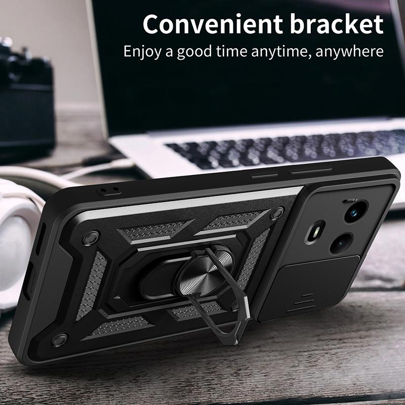 For Realme 11x 5G/11 5G (Global) Case Slide Lens Guard PC+TPU Ring Kickstand Phone Cover