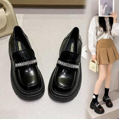 Patent Leather Rhinestone Inner Heightening Loafers Women's 2025 New Autumn College Style Small Leather Shoes One Pedal Muffin Single Shoes