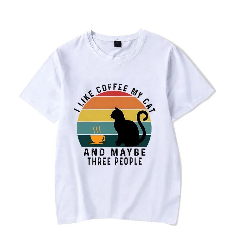 

Футболки с коротким рукавом FP Мужская футболка Я люблю кофе Мой кот Футболка Графическая футболка Харадзюку Уличная одежда Модный тренд Брендовые футболки S
