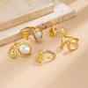 Ingemark 5Pcs/Set Retro Elegant Baroque Imitation Pearl Open Ring Trendy Irregular Geometry Adjustable Ring Set Birthday Jewelry
