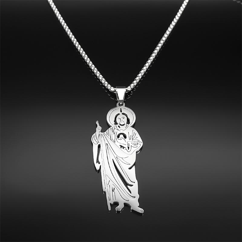 San Judas Tadeo Pendant Necklace for Men Women Stainless Steel Silver Color Saints Apostle of Jesus Chain Jewelry