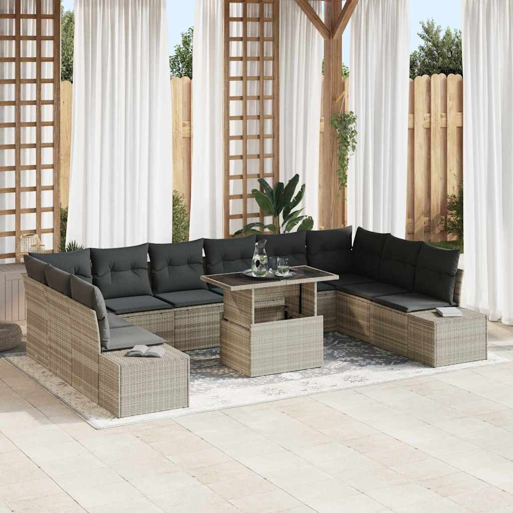 Garden Sofa Set with Cushions and Storage 11 Pcs Light Grey