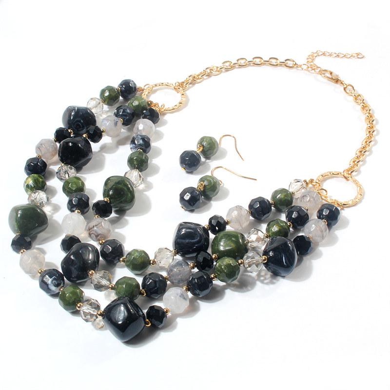 Exaggerated Resin Multi-layer Clavicle Chain for Women Fashion Statement Necklace with Earrings