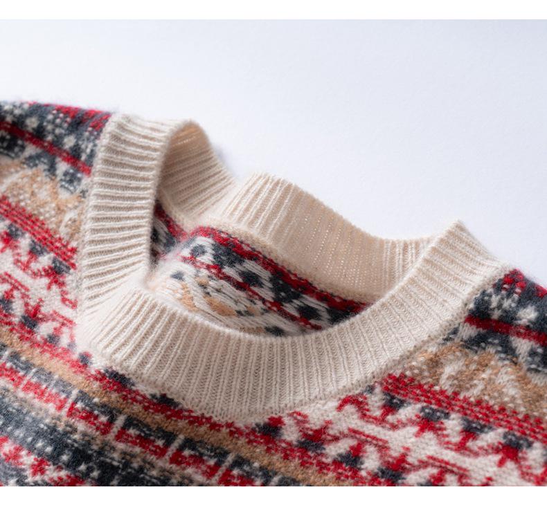 Design-Forward French Cable Knit Cashmere Sweater - Women's Loose Contrast Color Round Neck Knitwear for Autumn/Winter