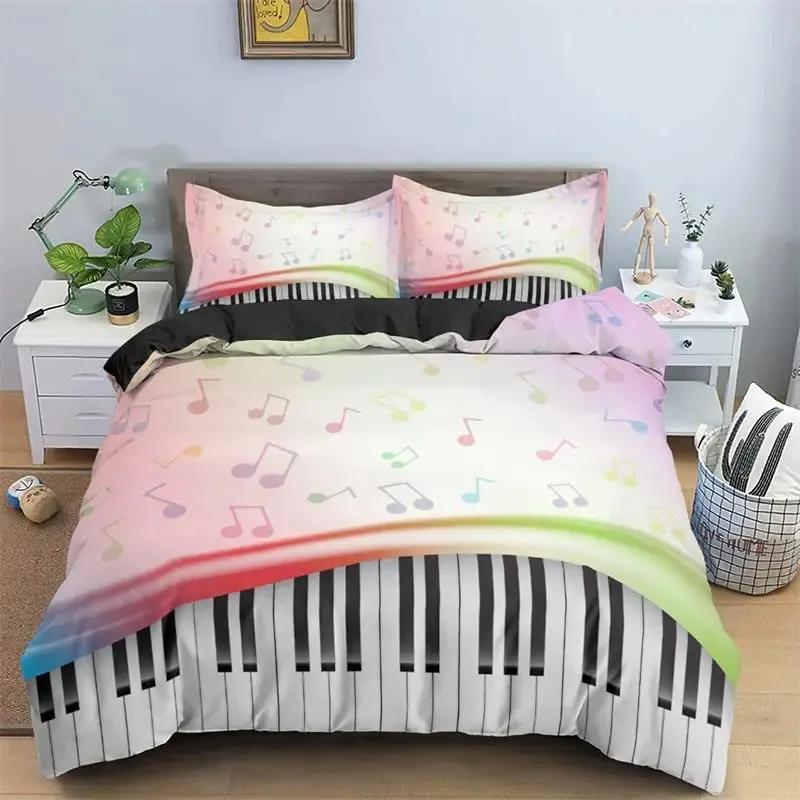 Piano Duvet Cover Set King Queen Full Size For Kids Boys Girls Music Lover Polyester Comforter Cover With Pillowcase Bedding Set
