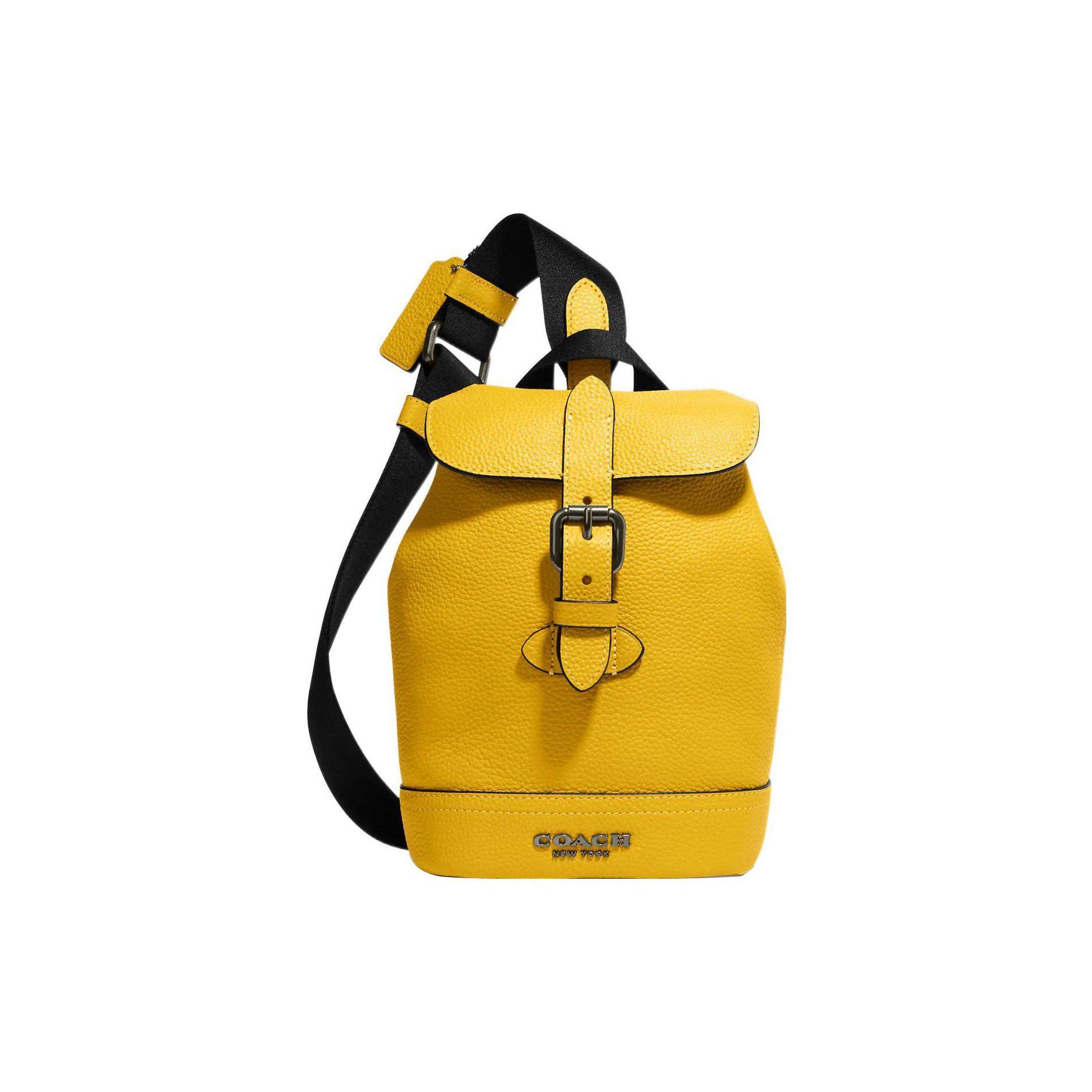 Coach Hudson 15 Solid Color Logo Letter Lock Flap Pebble Grain Leather Crossbody Bag Mini Men crossbody bag Yellow CB929-QBCY3 Basic Set (Bag+Dust Bag)