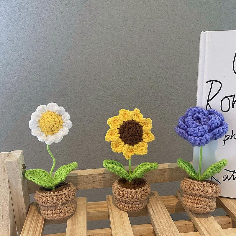 Sunflower Crochet Flowers Knitted Flower Graduation 2025 Wedding Guest Gift Artificial Flower Desk Accessorie Room Decor