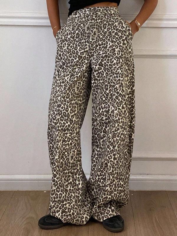 

Джинсы с леопардовым принтом с высокой посадкой: Женские европейские и американские модные брюки прямого кроя L армия зеленый