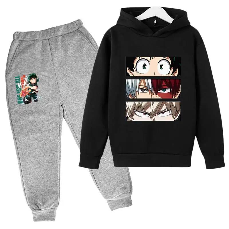 Japanese My Hero Academia Suit Graphic Long Sleeve Hoodies+pant Anime Funny Bakugou Katsuki Harajuku Fashion Sudadera Sweatshirt