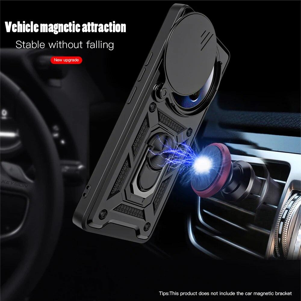 KEYSION Shockproof Armor Case for Realme 12 Pro+ 12 5G Slide Camera Protection Ring Stand Phone Back Cover for OPPO Realme 12 5G