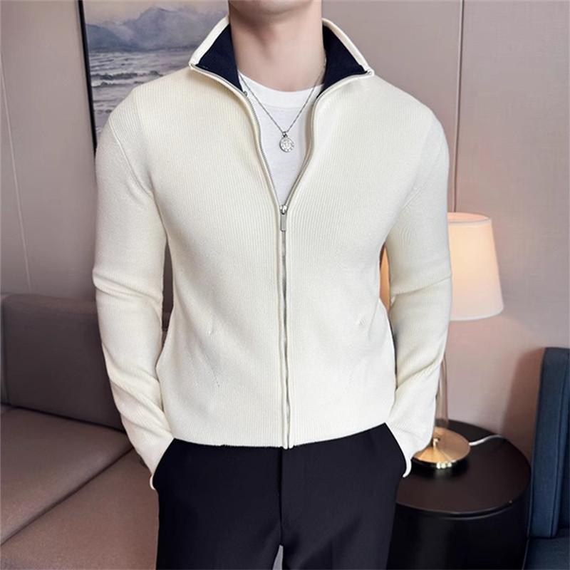 High Quality Knit Cardigan Men Autumn Winter Stand Collar Casual Knitted Sweatercoat Mens Solid Color Warm Sweater Jacket Man