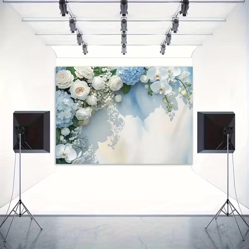 2D Soft Blue Floral Backdrop Wedding Ceremony Photography Background