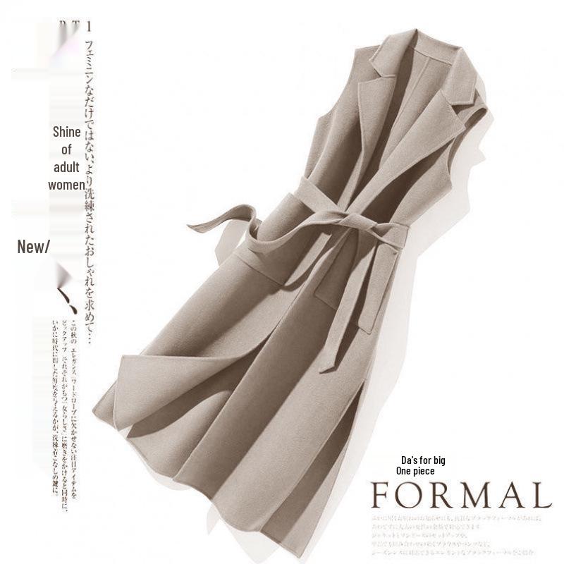 Mittellanger Wollweste für Damen: Ärmellose Jacke im koreanischen Stil für Frühling/Herbst