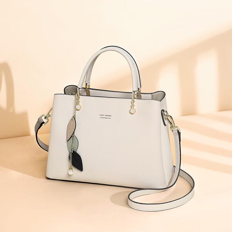 Viney Leather Handbag, Women's Crossbody Bag, Shoulder Bag, White, with Gift Box