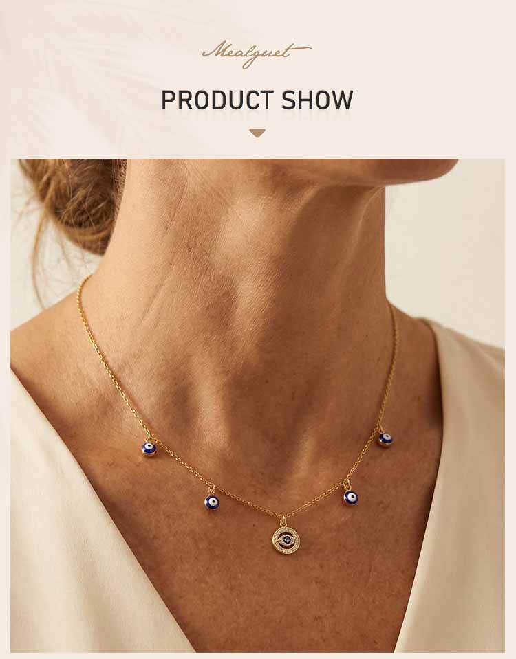 Stainless Steel Blue Evil Eye Necklace, Dainty Cubic Zirconia Devil's Eye Pendant Choker Necklace for Women Fashion Gift