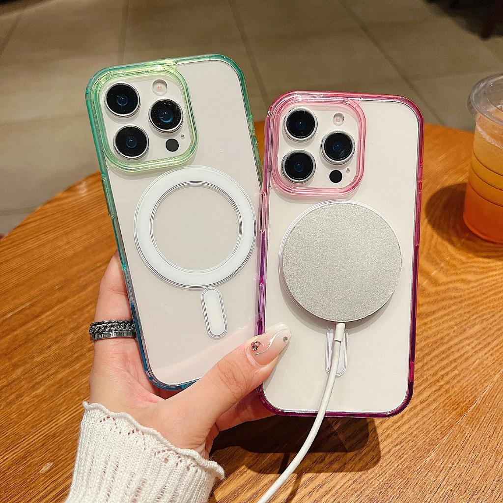 For iPhone 14 Pro Magnetic Case Color Matching TPU+Acrylic Gradient Clear Phone Cover