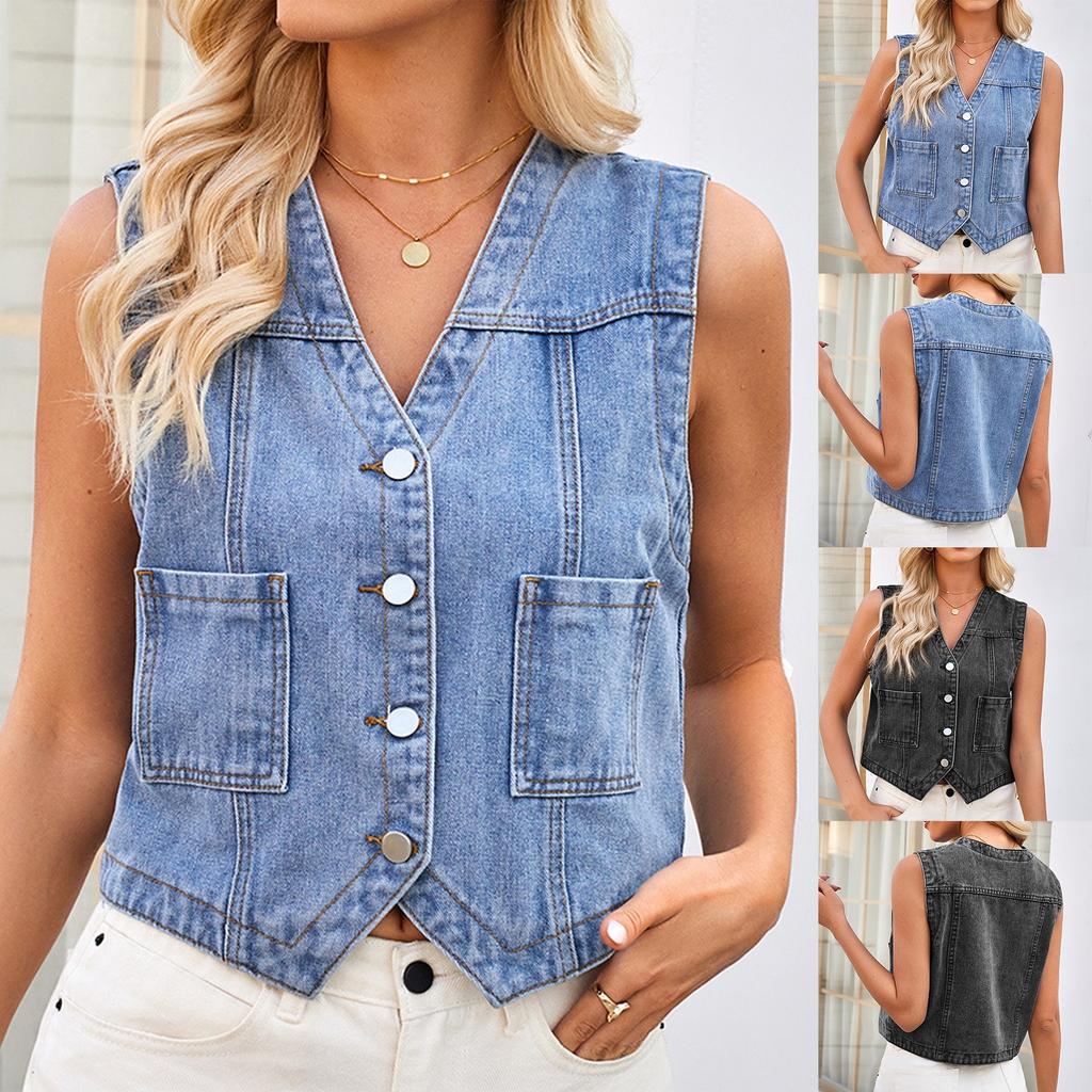 Women's Comfortable And Fashionable Denim Casual Short Vest Cardigan, Camisole Top, Vest