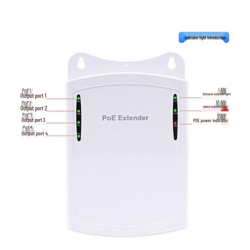 National Standard Outdoor POE Extender - One-to-Four Network Signal Repeater with Cascade Feature.