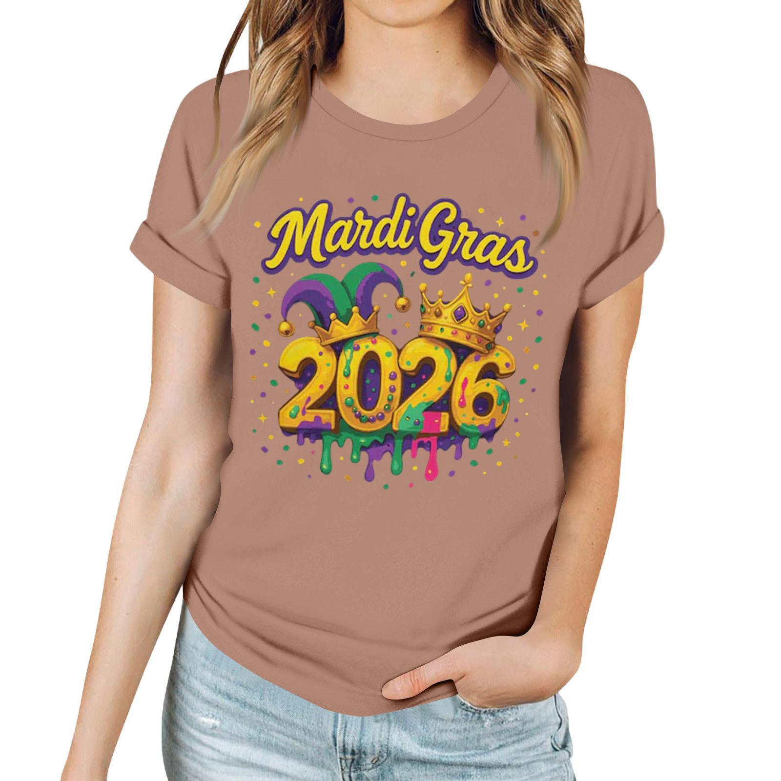 

Women s Casual Carnival Print T-Shirt Round Neck Pullover Short Sleeve Top XXXL
