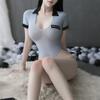 New Womens Erotic Open Crotch See Through Mesh Lingerie Bodysuit Police Uniform Cosplay Ice Silk Underwear Swimsuit