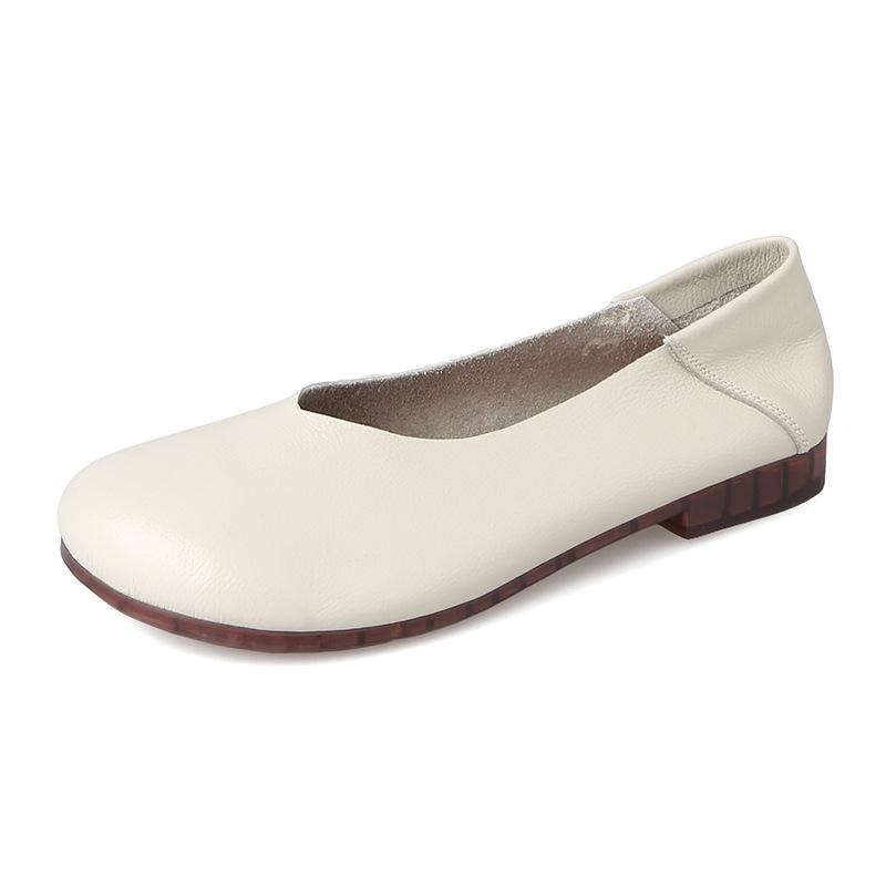 Fashion New Women's Flat Shoes Round Toe Genuine Leather Soft Sole Comfort Mid Aged Elderly Mother Shoes Fashion Casual Slip-on Loafers
