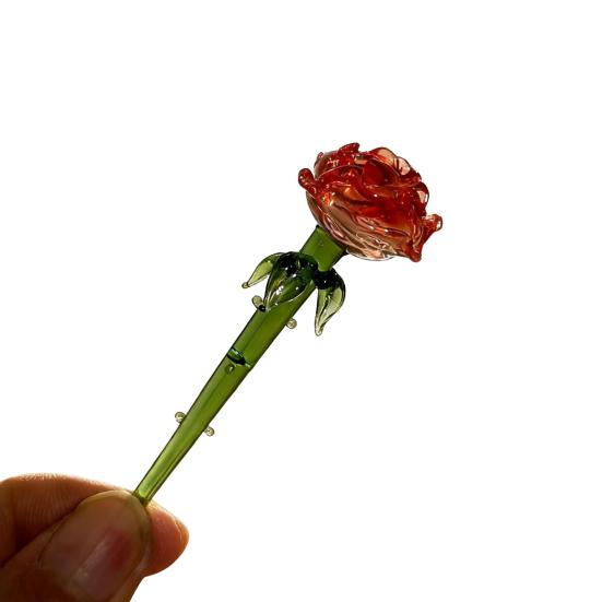 Yousheng Mini Glass Flower Figurine Handmade Faux Crystal Transparent Flower Bouquet Collectible Hand Blown Table Ornament for Mother's Day Birthday