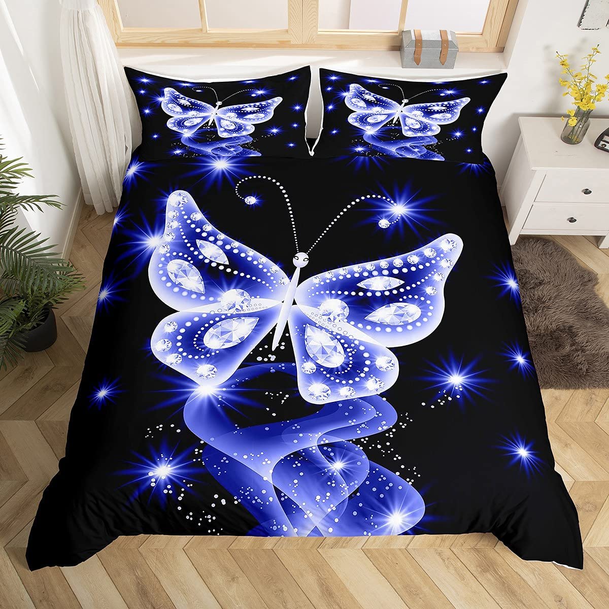 

Butterfly Duvet Cover Set Twin King Size Rose Floral Bedding Microfiber Galaxy Comforter For Girl Women Room EU single(135x200cm)