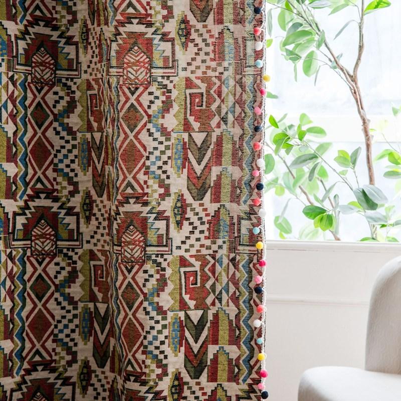 American Geometry Home Window Curtains Thick Tassels Drapes Curtains for Living Room Kitchen Valance Shading Decorate Curtains