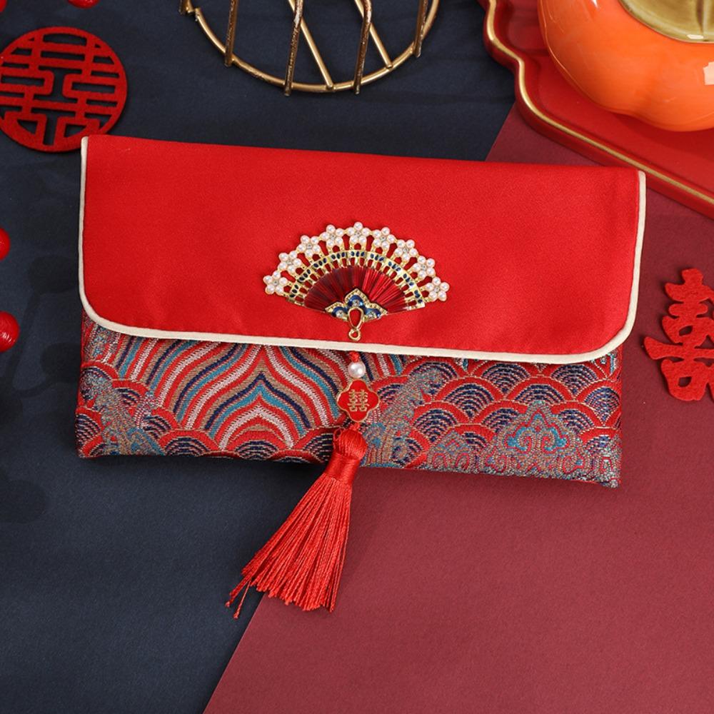 Crossbody Capable Red Envelope Bag Cloth Red Packet Creative Wedding Red Bag  Engagement Gift