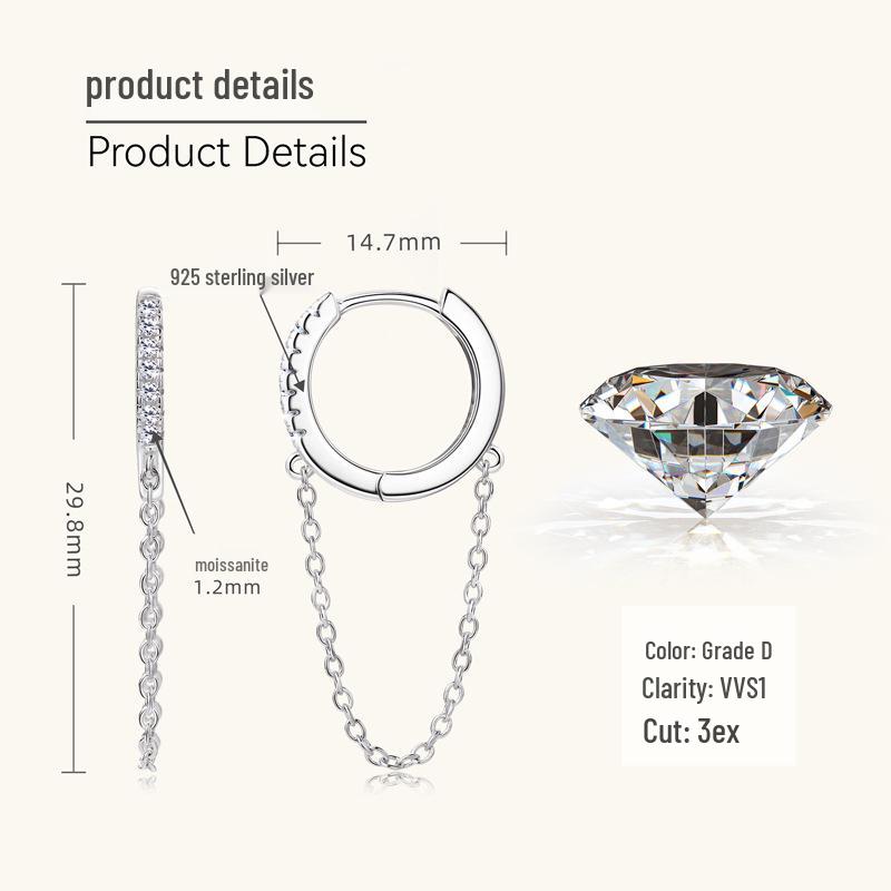 

Серьги-кисточки из муассанита: S925 Стерлинговое Серебро Высококлассная Модная Бижутерия 0.056 carat + 0.056 carat белый